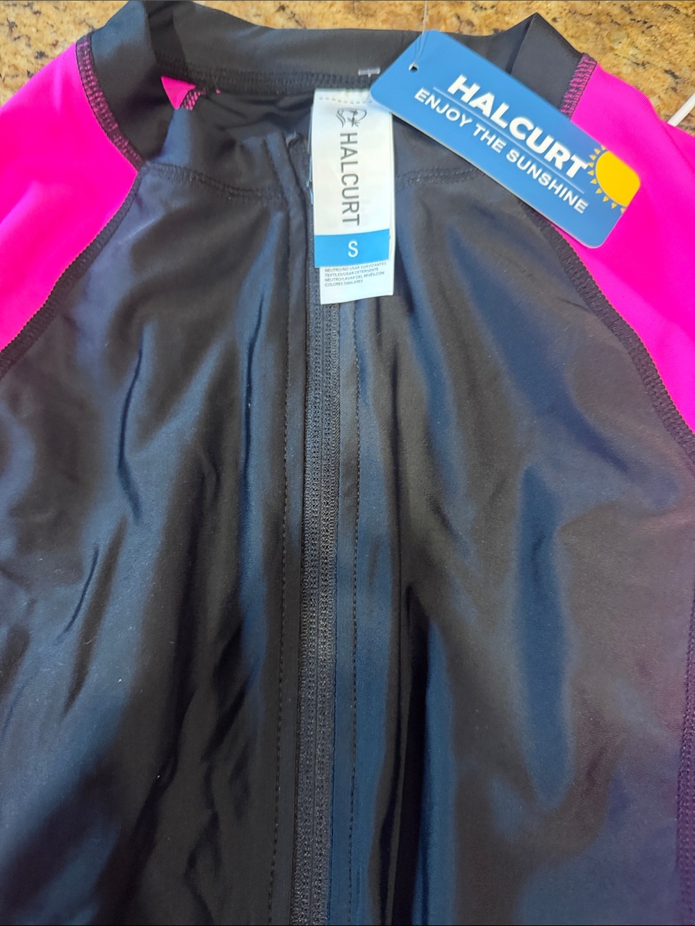 HALCURT Black and Hot Pink Front-Zip Swim wet suit